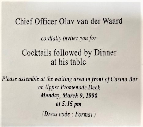 Invitation to the Captains Table on the Holland America Statendam