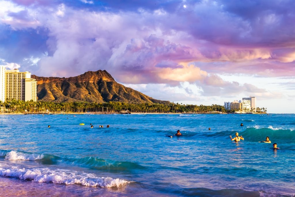 Waikiki Beach and Diamond Head in Hawaii