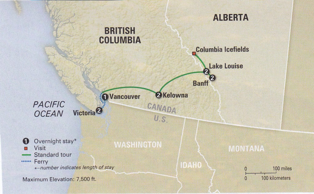 map of Canadian Rocky tour